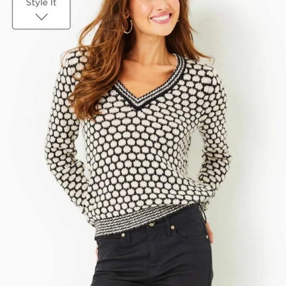 Lilly Pulitzer Black and White V-Neck Knit Sweater